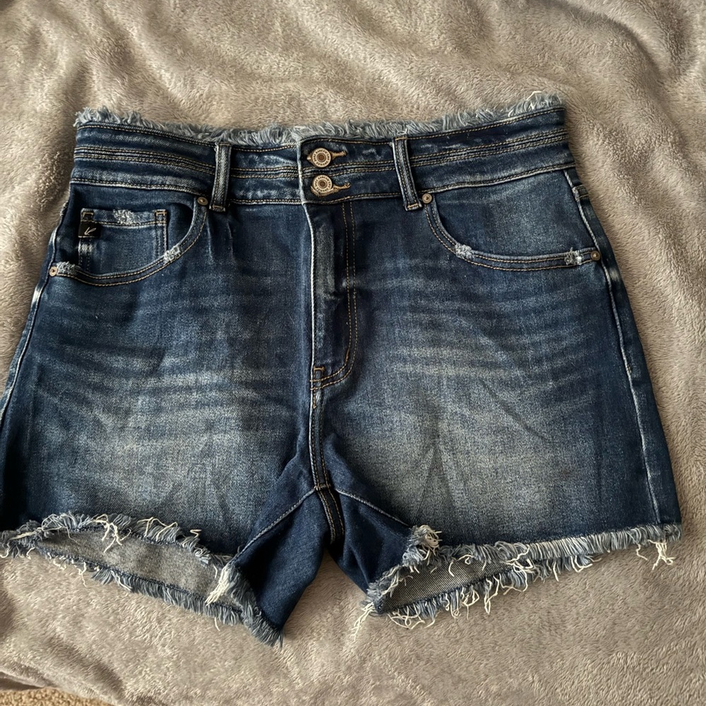 Kancan Denim Frayed Hem Shorts